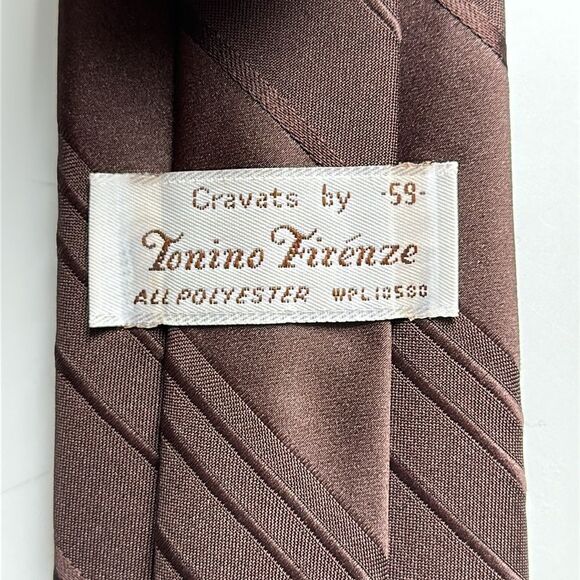 Vintage 60s/70s Tonino Firenze brown polyester tie with diagonal stripes - Picture 4 of 4